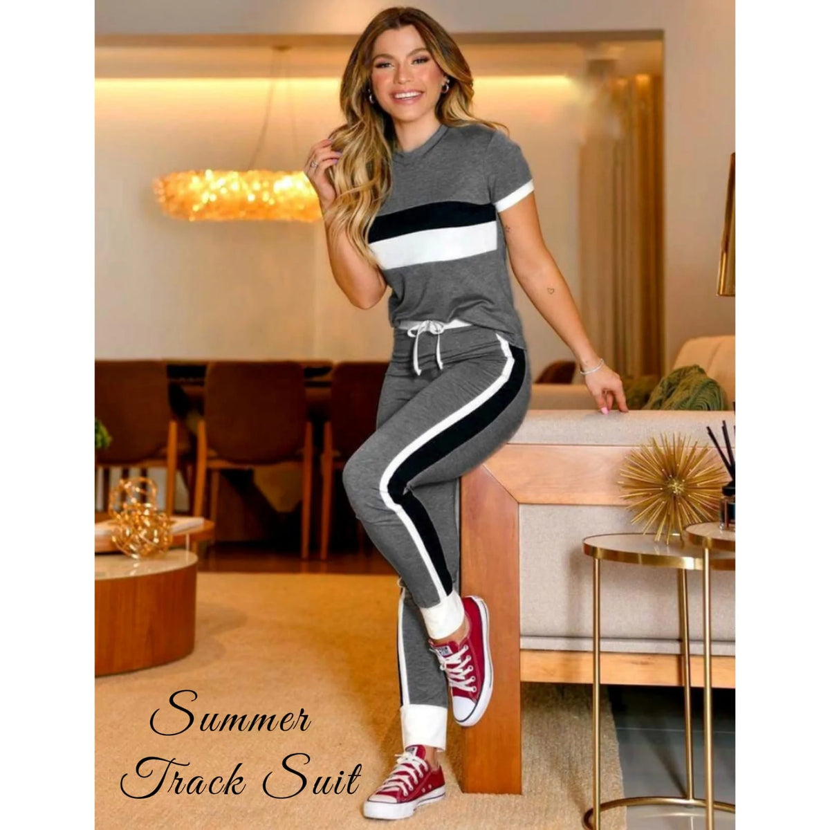 Charcoal Grey Double Panel Tracksuit for Women BBG FASHION CLOTHING STORE