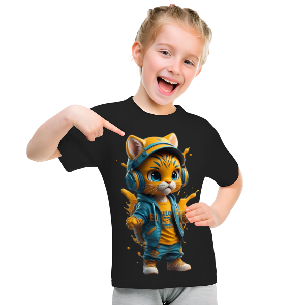 Cool Cat Printed T Shirt For Kids