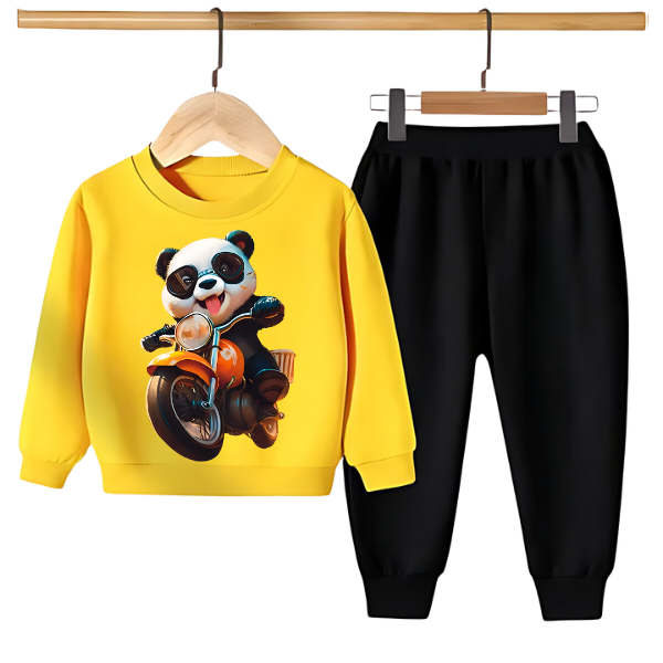 PANDA RIDE ON BIKE PRINTED SWEATSHIRT SET