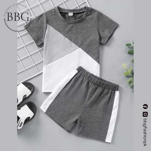Grey Panel T-shirt Shorts Set