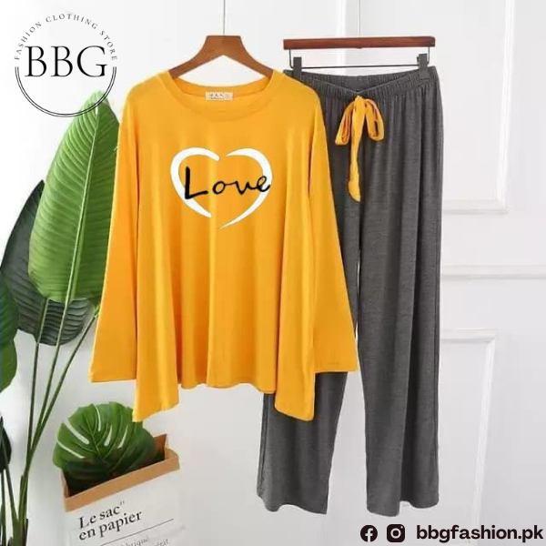 Yellow Love Heart Printed Loungewear
