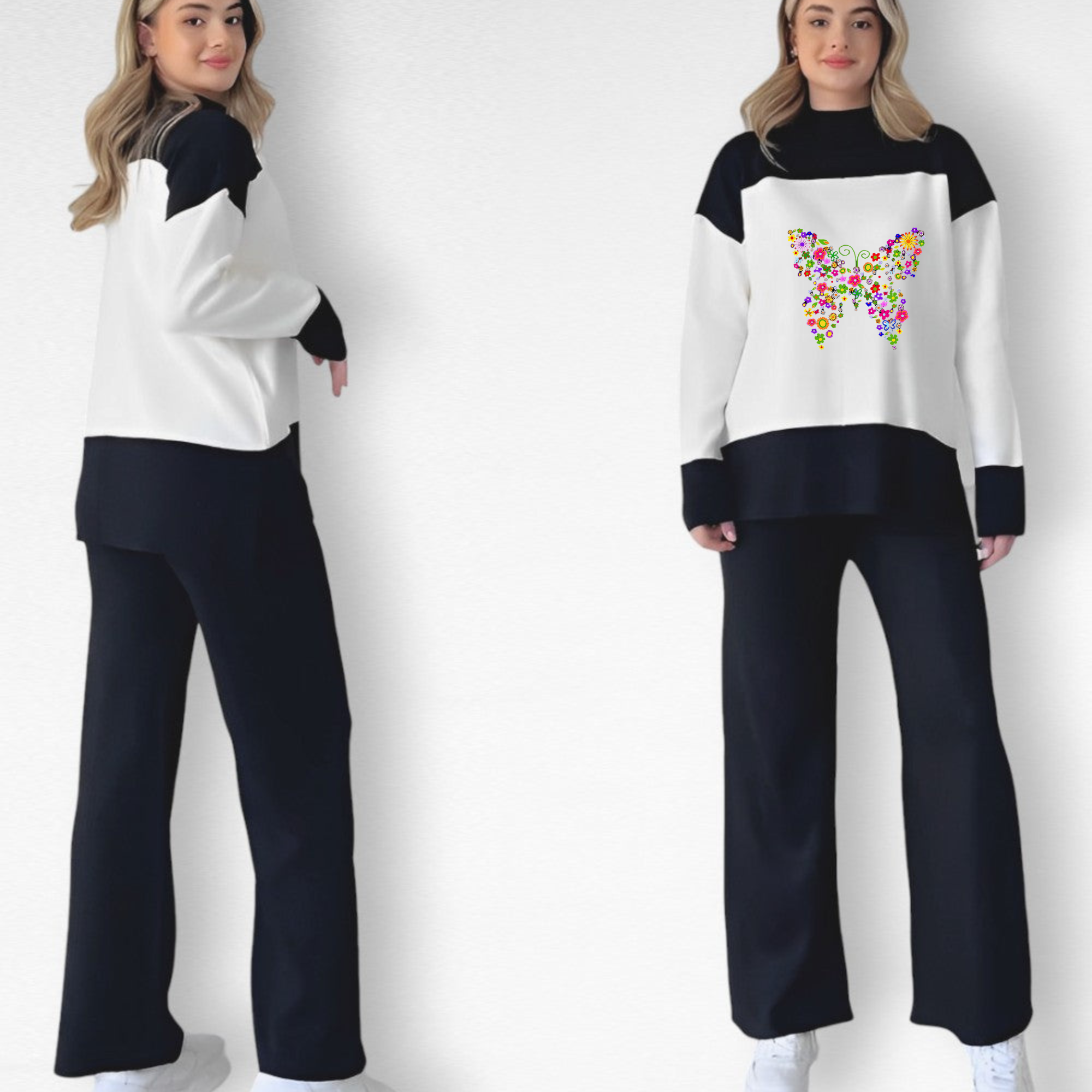 Colored Butterfly Drop Shoulder Loungewear