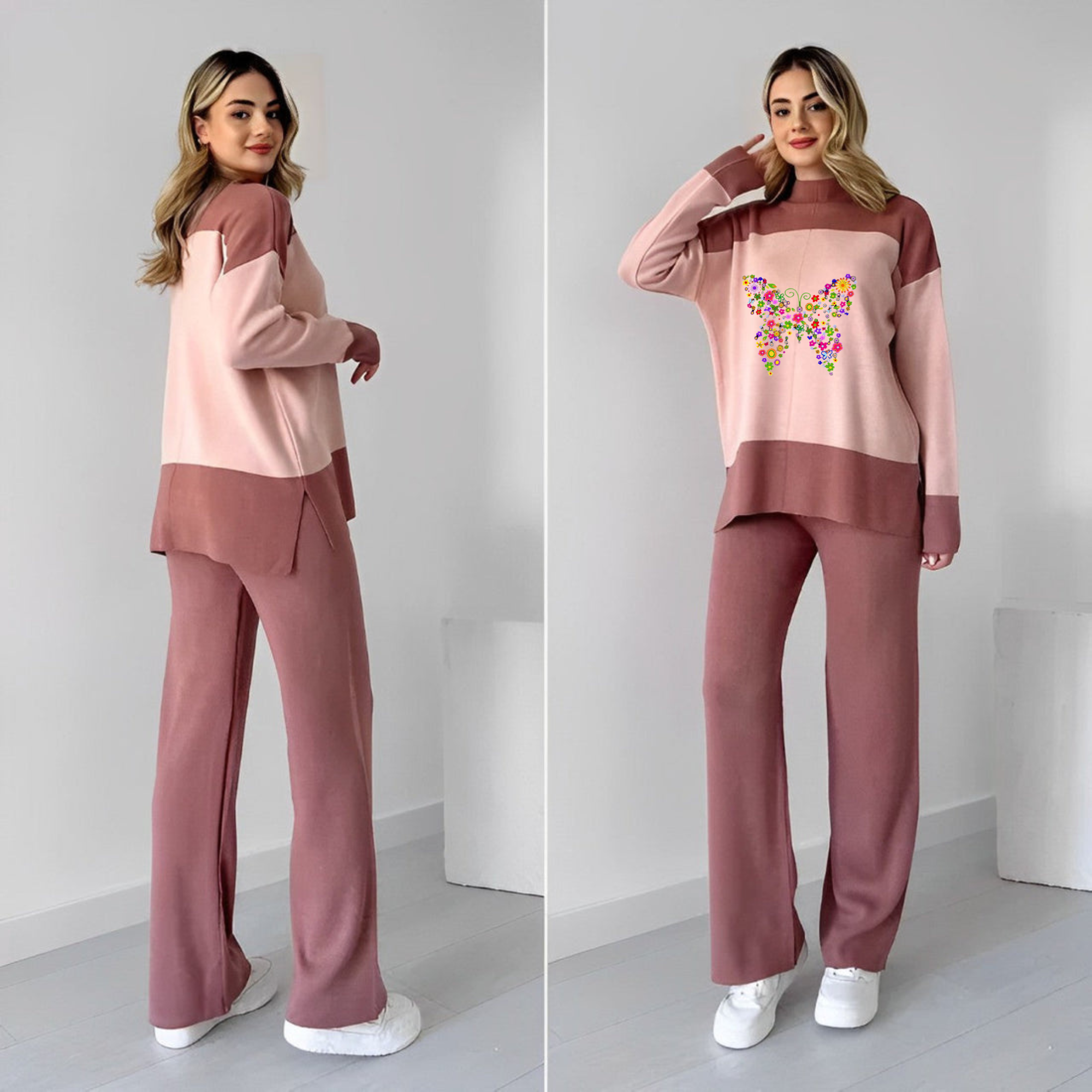 Colored Butterfly Drop Shoulder Loungewear