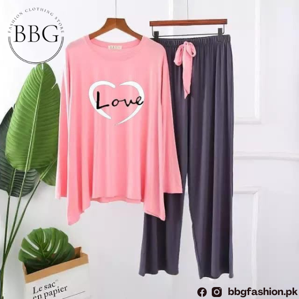 Pink Love Heart Printed Loungewear