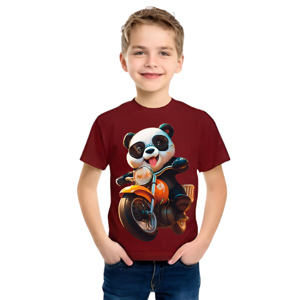 Panda Ride on Bike T Shirt For Kids