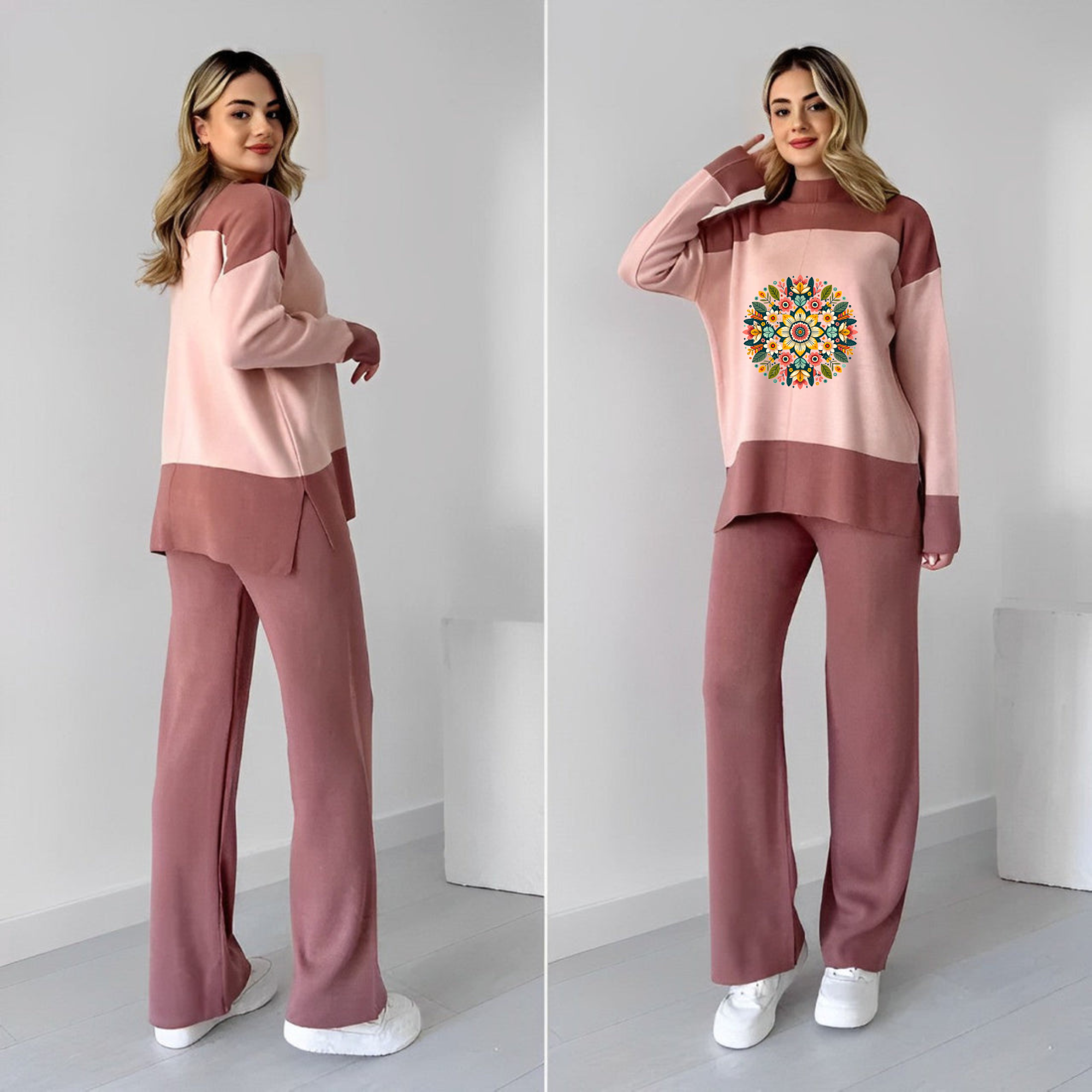 Multi Pattern Drop Shoulder Loungewear