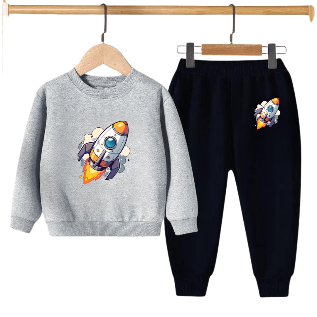Rocket Print Kids Sweatshirt & Jogger Set –for Boys & Girls