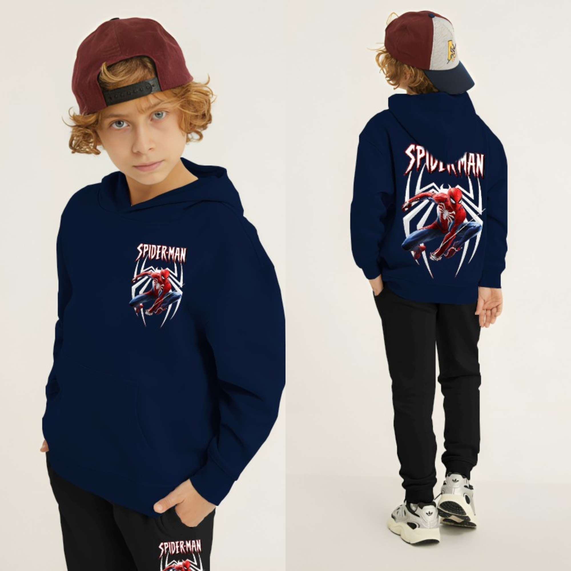 New Spiderman Printed Kids Hoodie Set