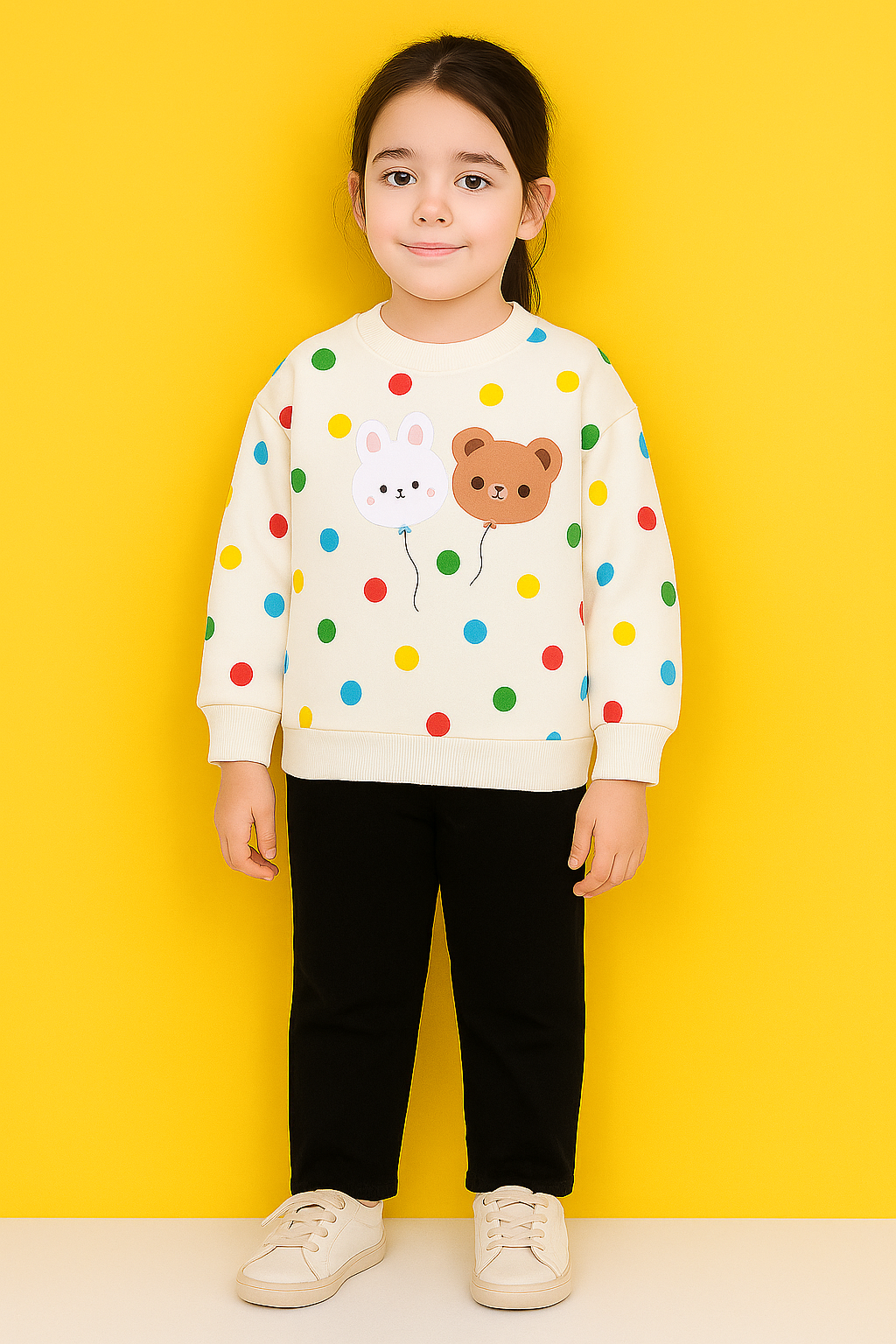 Multi Dot Bear Printed Sweatshirt Set