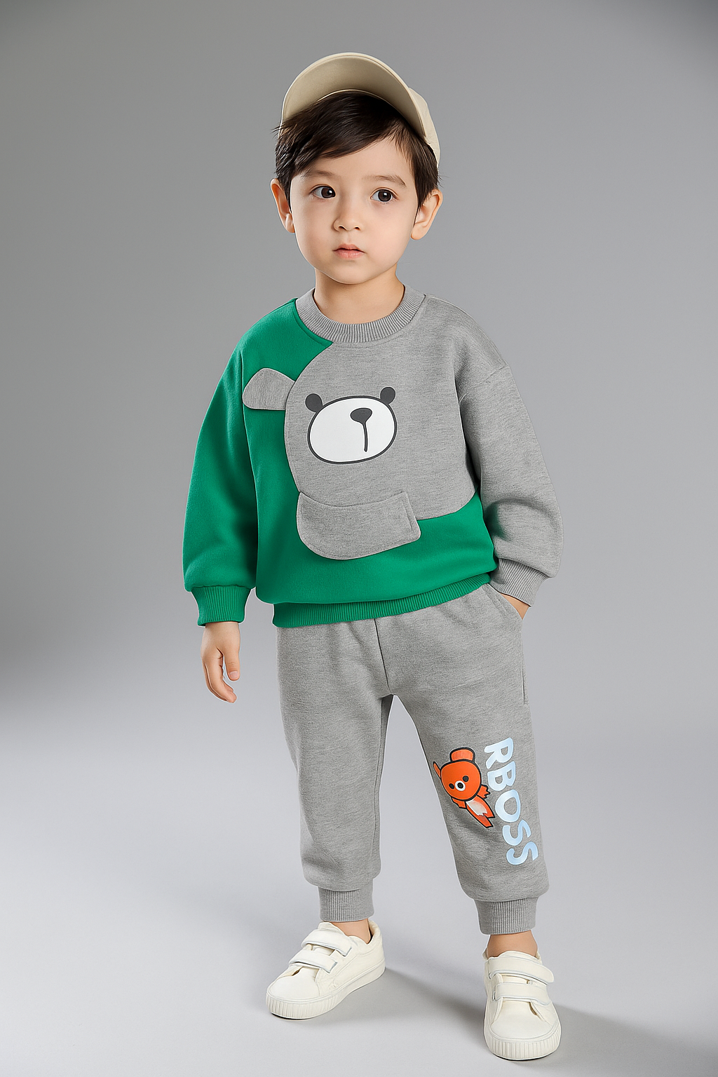 Green & Grey Boss Kids Sweatshirt & Pant