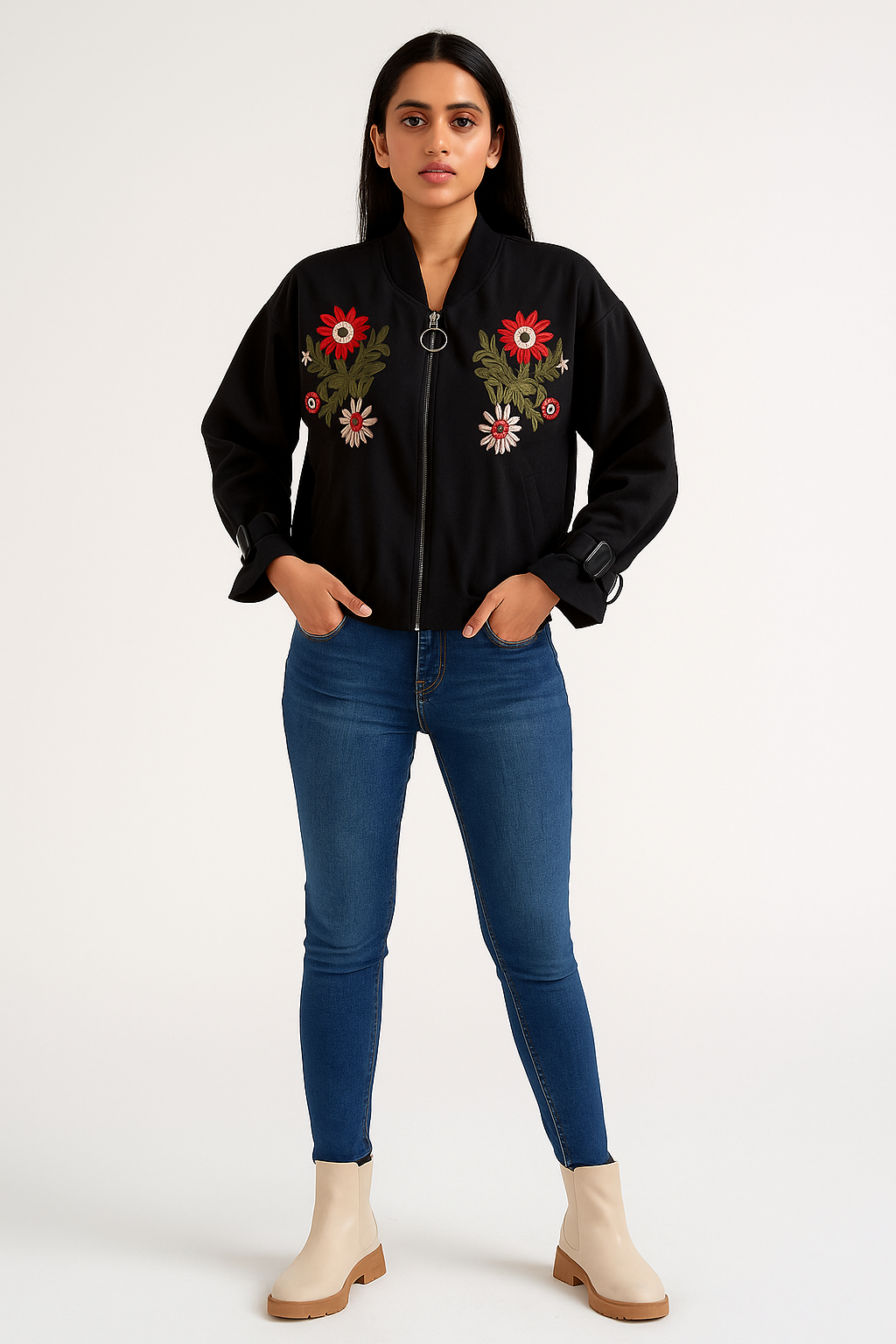 Embroidered Twin Floral Patch Jacket