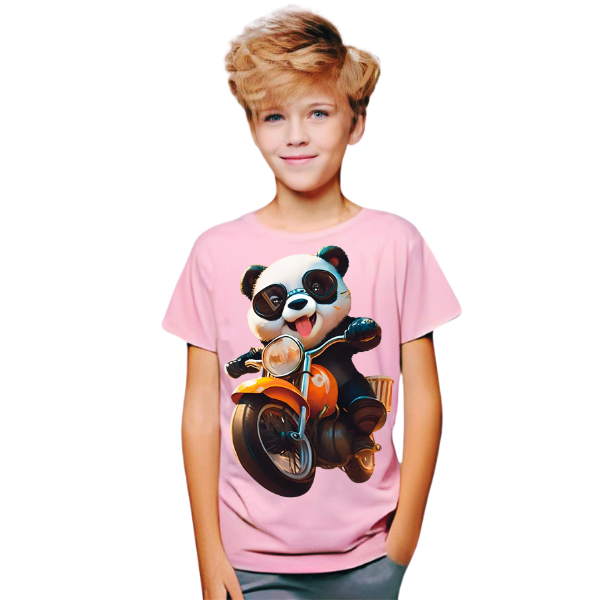 Panda Ride on Bike T Shirt For Kids