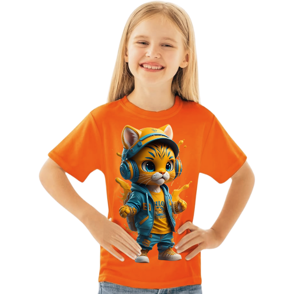 Cool Cat Printed T Shirt For Kids