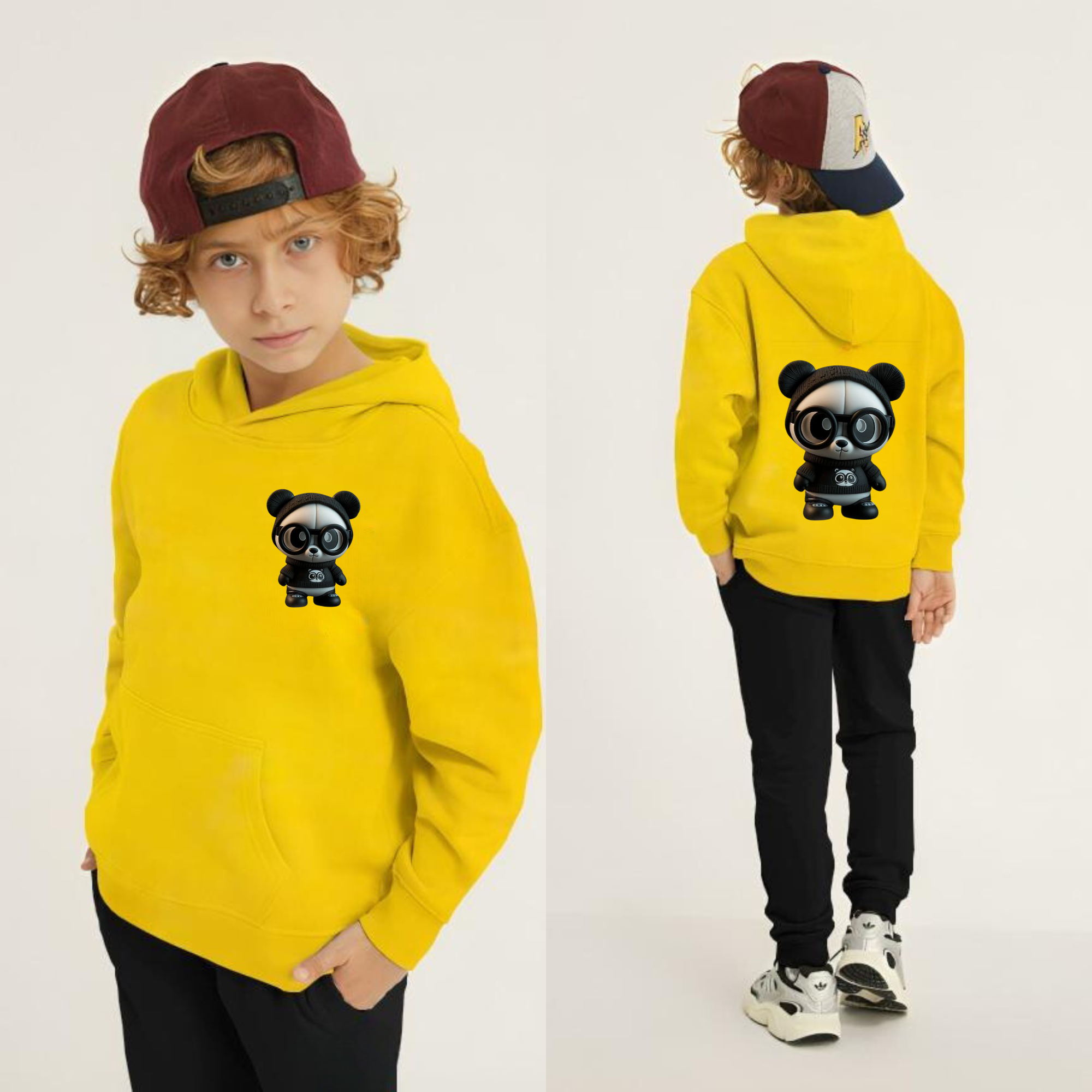 Cute Panda Printed Kids Hoodie Set