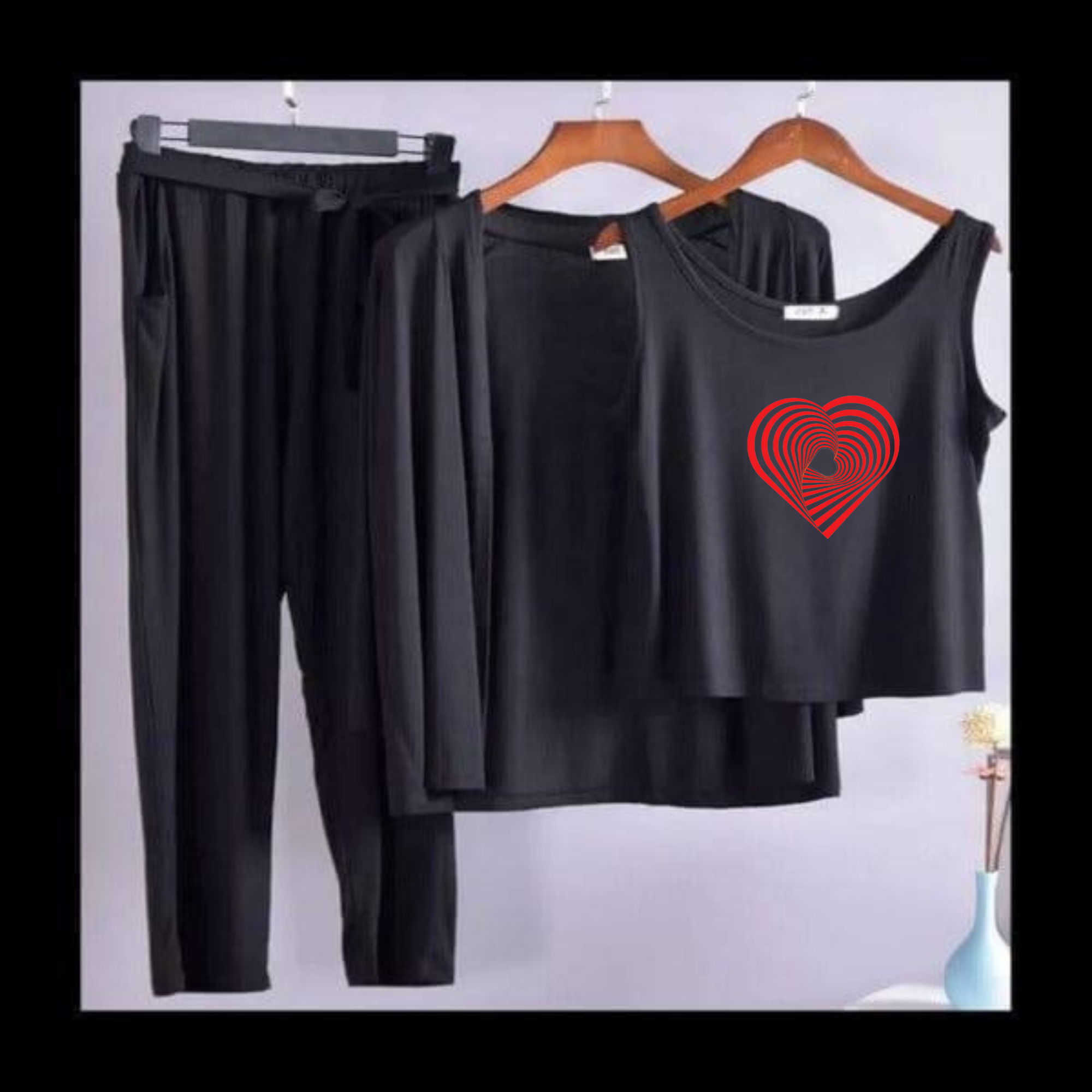 Geometrical Heart Women Night Suit 3 Pieces Set