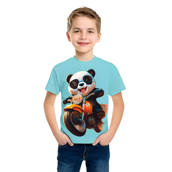 Panda Ride on Bike T Shirt For Kids