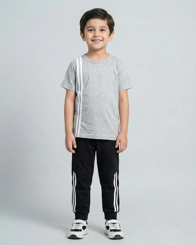 Grey T-Shirt & Black Trouser Tracksuit Set