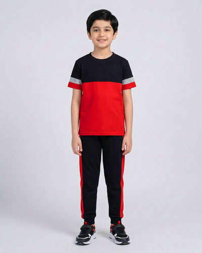 Maroon Panel Kids Set - T-Shirt and Pants