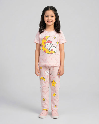 Kids Pink Sleepy Moon Night Suit