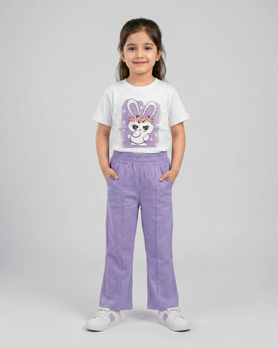 Bunny Blossom Tee & Lilac Pants Set – Girls Summer Outfit