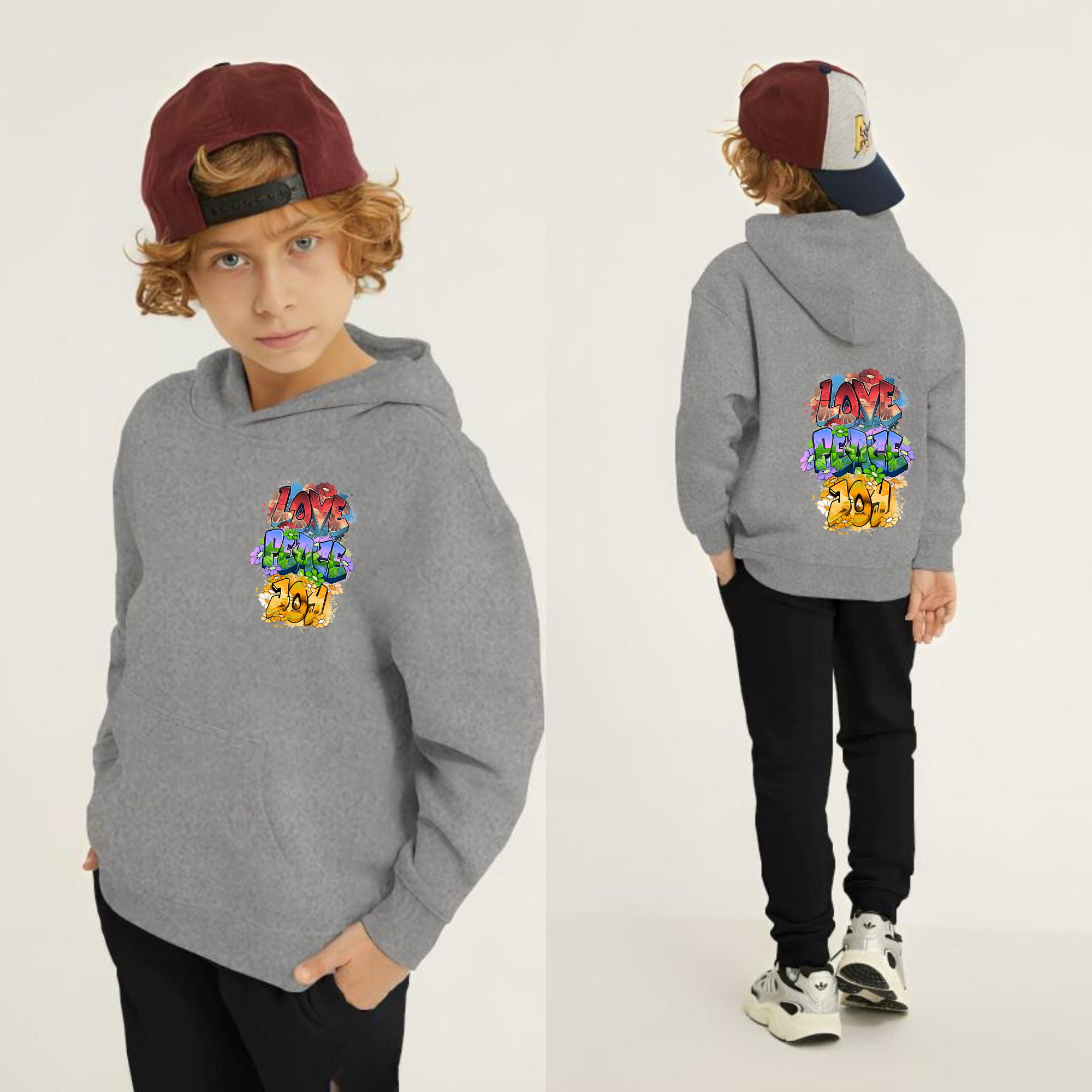 Love Peace Joy Printed Kids Hoodie Set