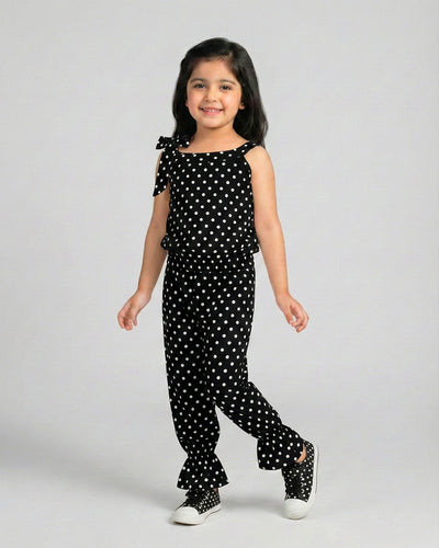Girls Black Polka Dot Sleeveless Jumpsuit