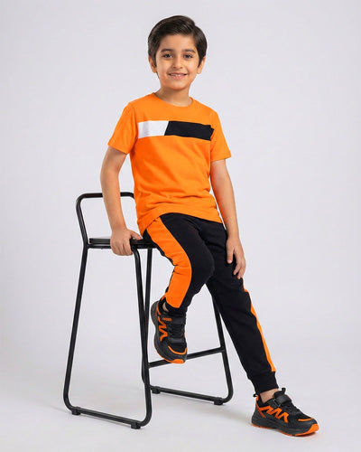 Trendy Kids' Orange Block T-Shirt & Pant Set