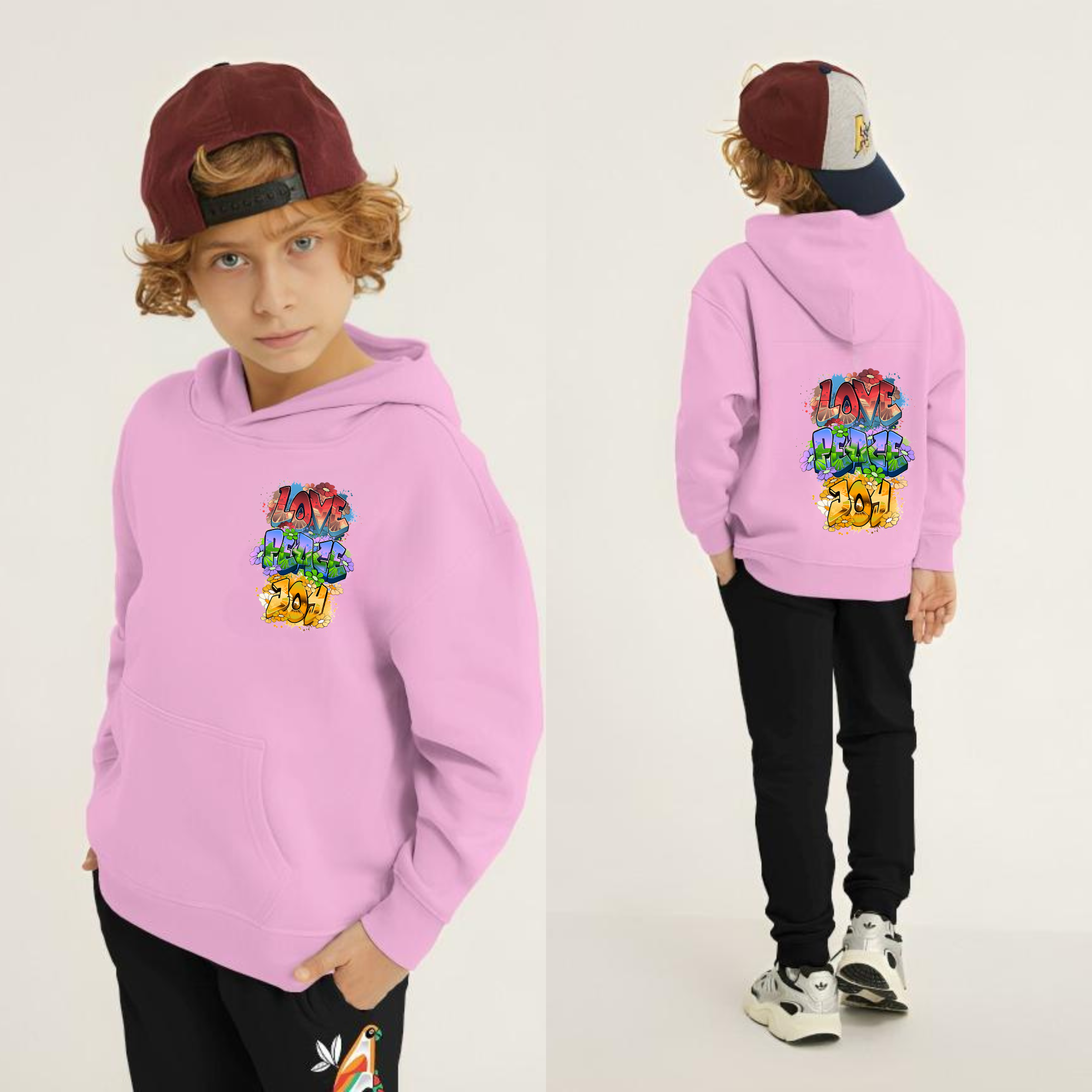 Love Peace Joy Printed Kids Hoodie Set