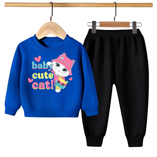 BABY CUTE CAT PRINTED SWEATSHIRT SET