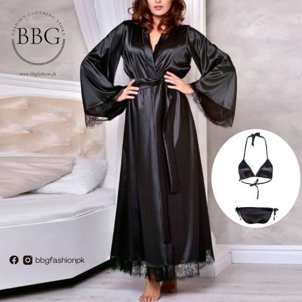 Women Red Silk Night Gown 3 piece – BBG FASHION CLOTHING STORE