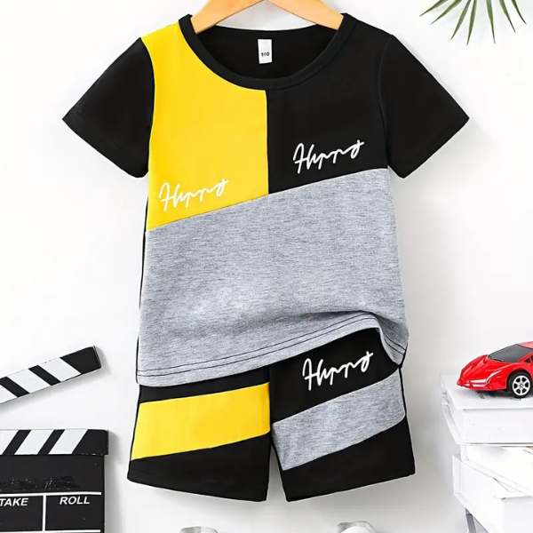 Multi Colorblock Short Sleeve T-shirt & Shorts Set