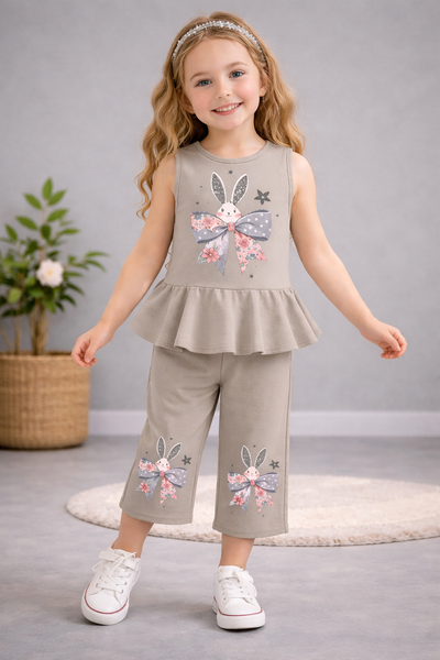 Light Brown Bunny Bloom Pajama Set