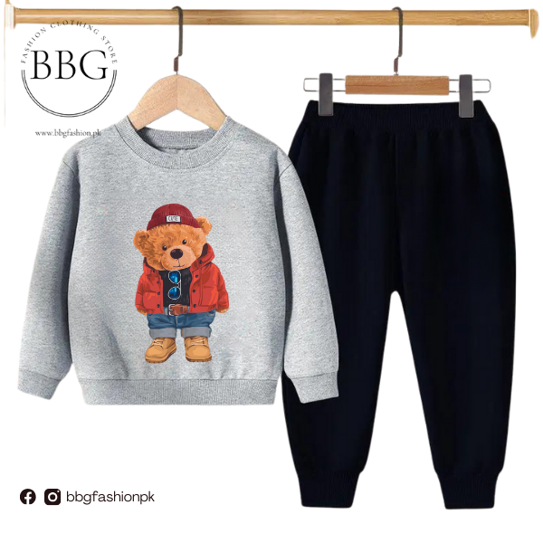 Orange Cute Bear Kids Sweatshirt & Pant