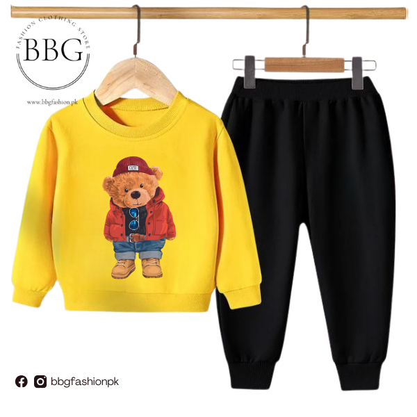 Yellow Cute Bear Kids Sweatshirt & Pant