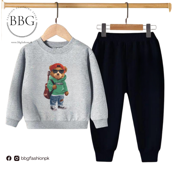 Grey Green Bear Kids Sweatshirt & Pant