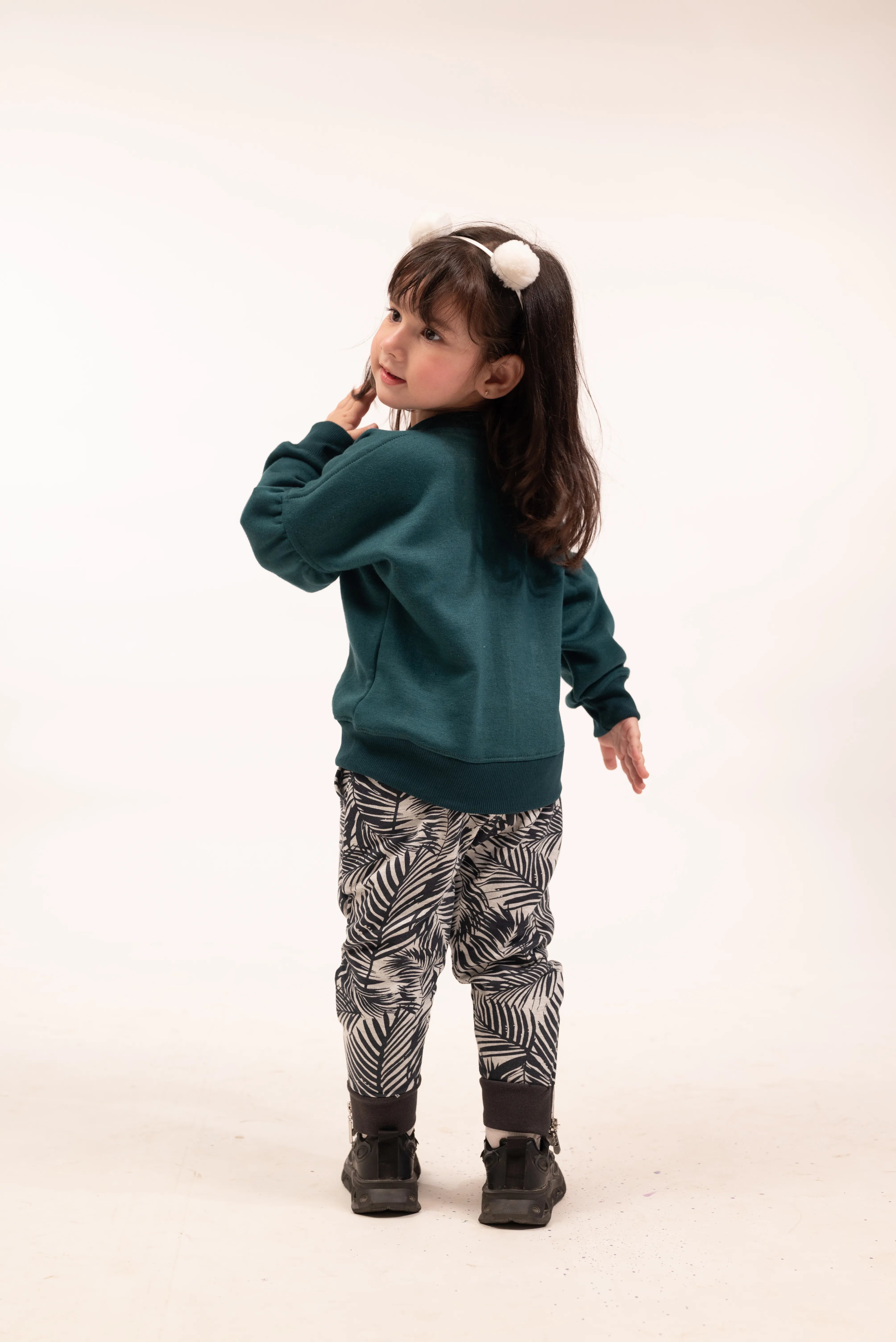 Girls Bow Sweatshirt & Leaf Print Jogger Set