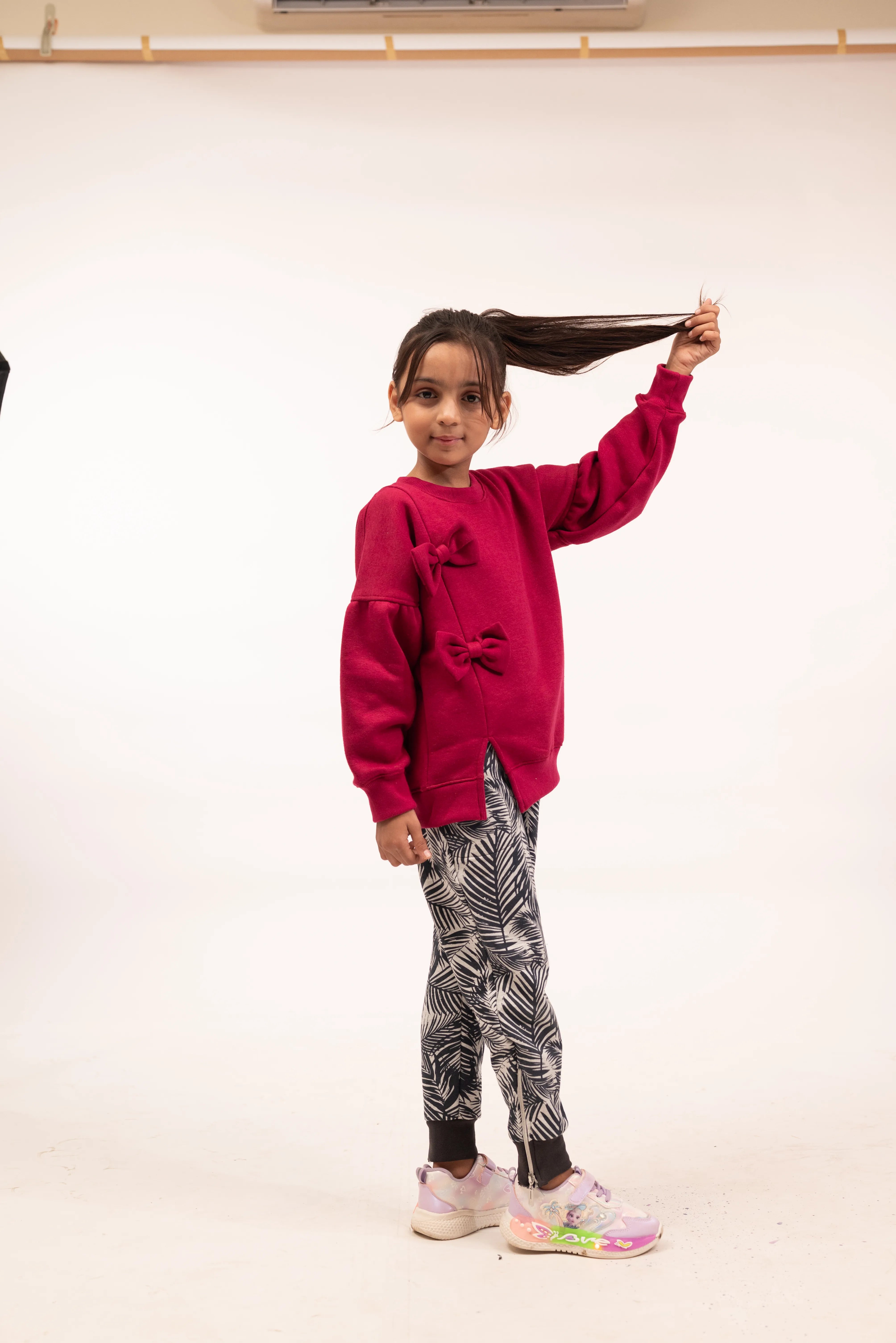 Girls Bow Sweatshirt & Leaf Print Jogger Set