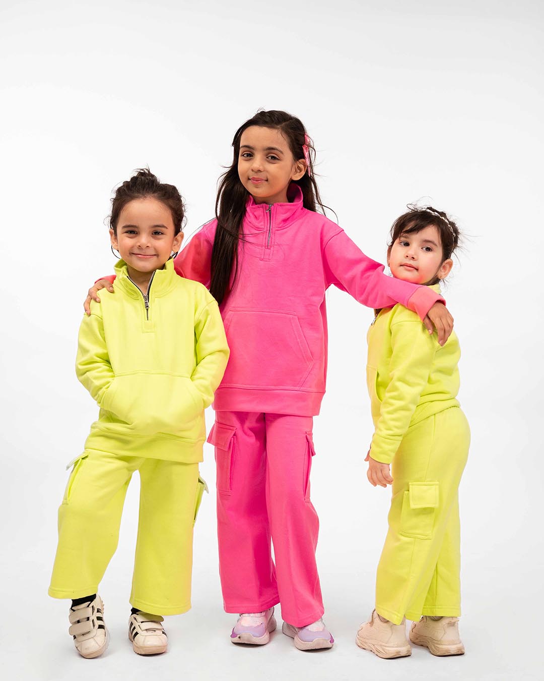 Kids Neon Yellow Fleece Cargo Tracksuit