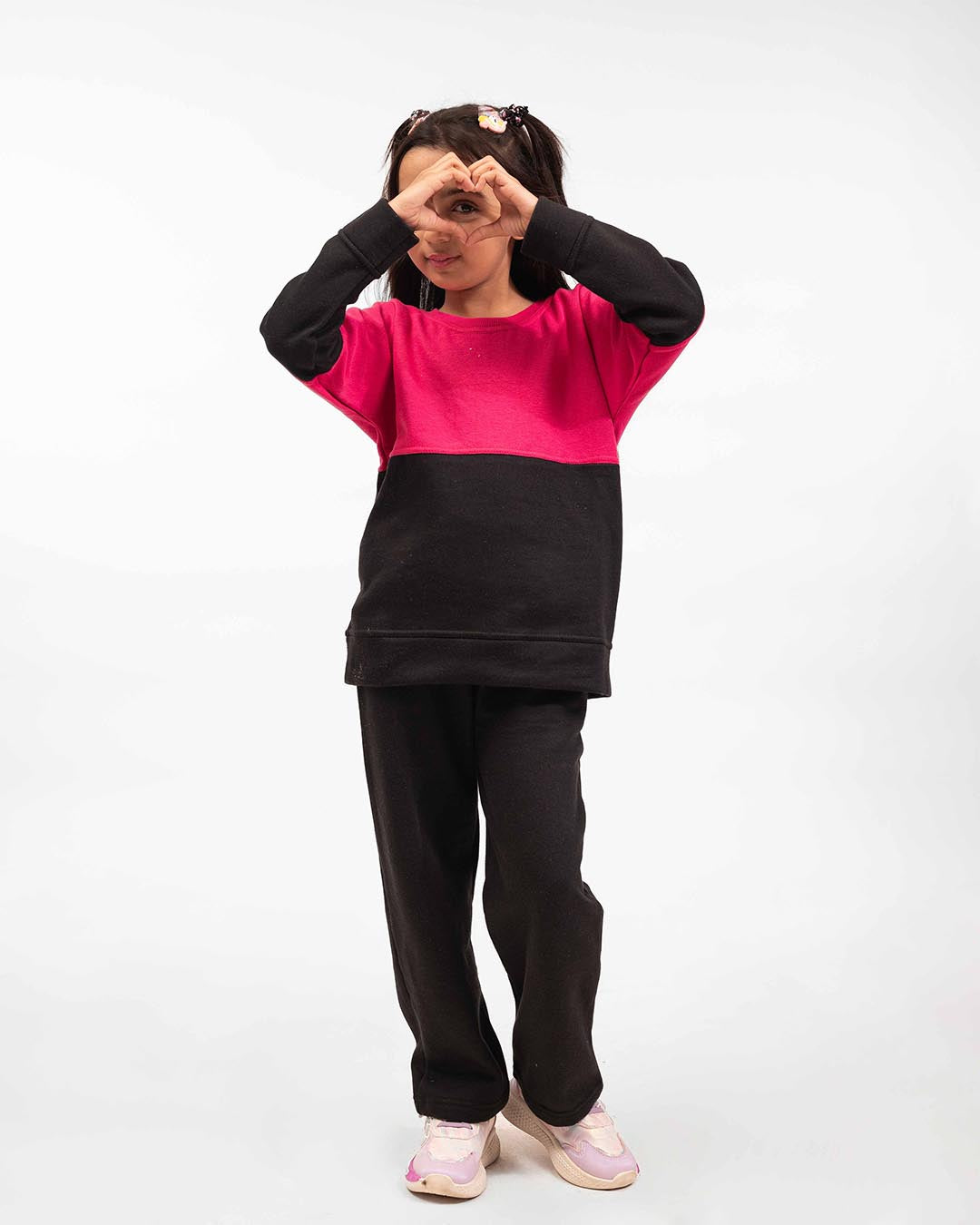 Kids Two-Tone Sweatshirt & Jogger Set –Pink & Black