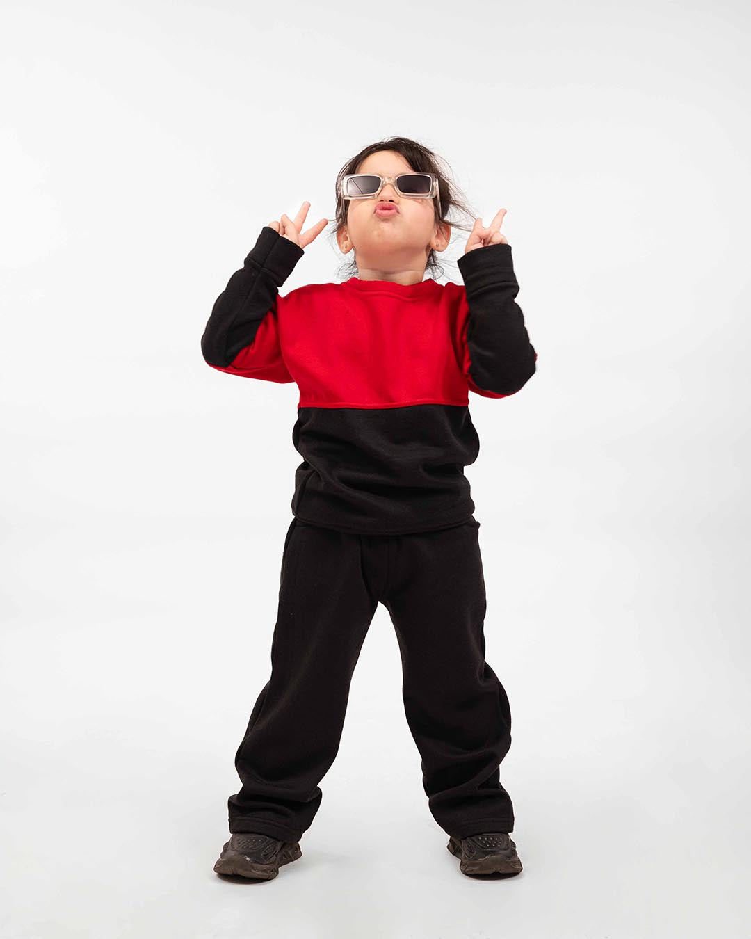 Kids Two-Tone Sweatshirt & Jogger Set – Red & Black