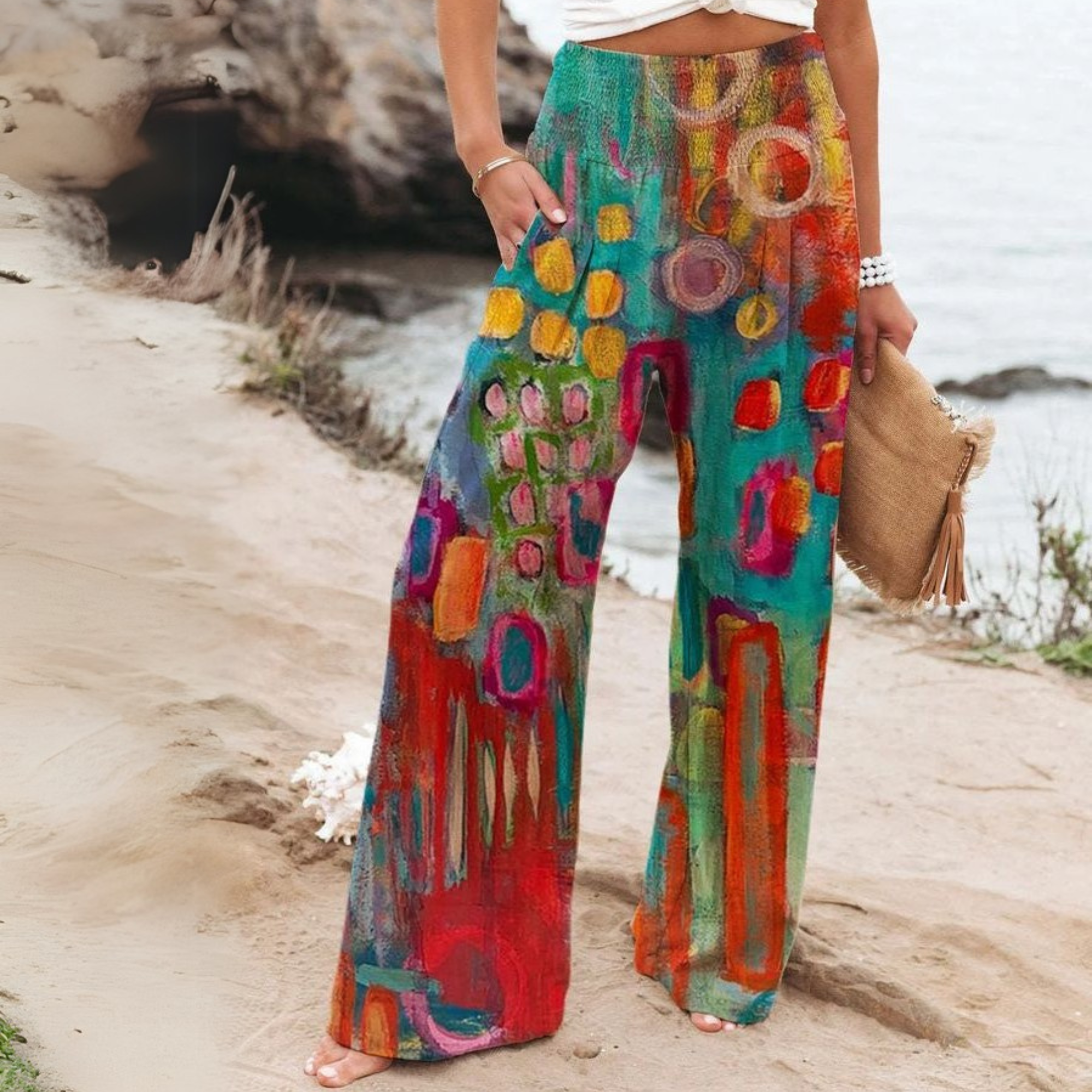 Ethnic Pattern Straight Leg Pants