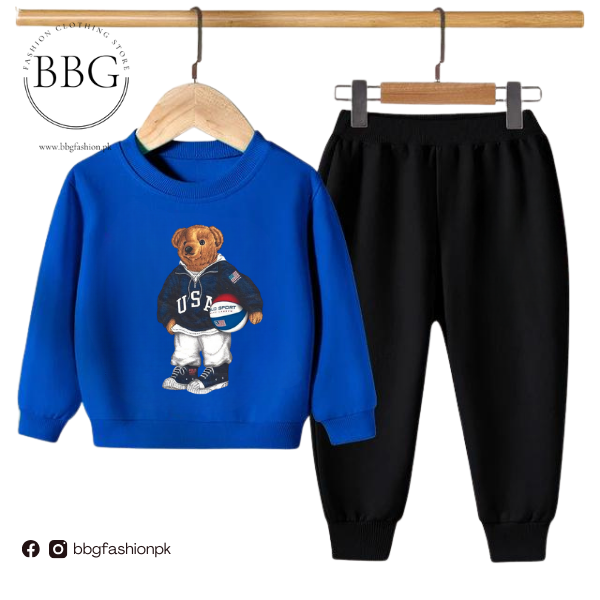 Blue Football Bear Kids Sweatshirt & Pant