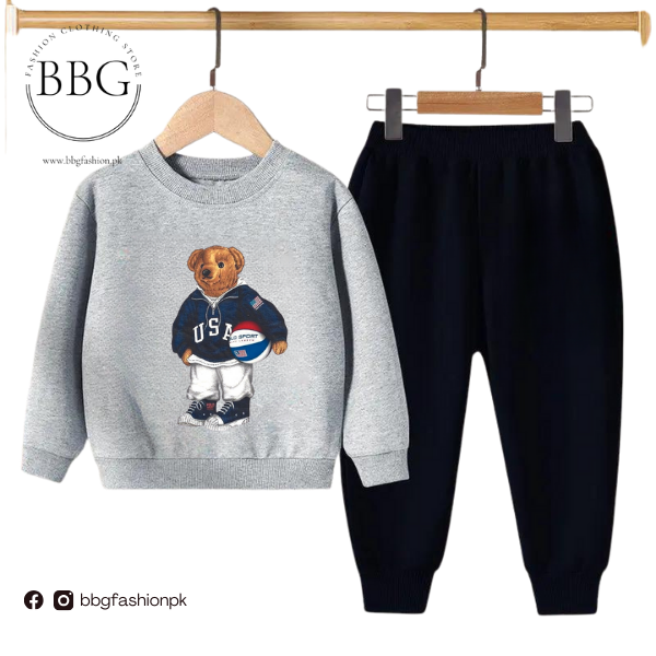 Grey Football Bear Kids Sweatshirt & Pant