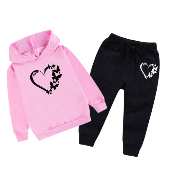 Love Butterfly Printed Kids Hoodie Set