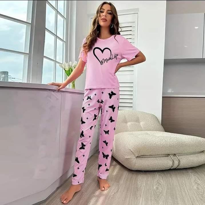 Pink Mom Life Printed Half Sleeves Pajama Set