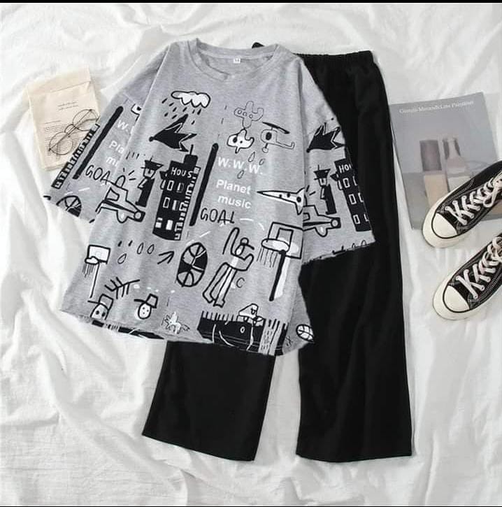 Grey Funky Style T-Shirt & Trouser