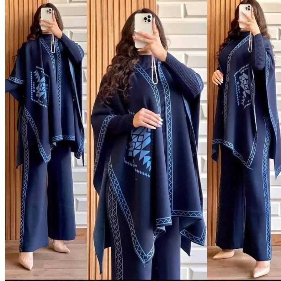 Winter 3 Piece Cape Shawl High Neck & Trouser For Women