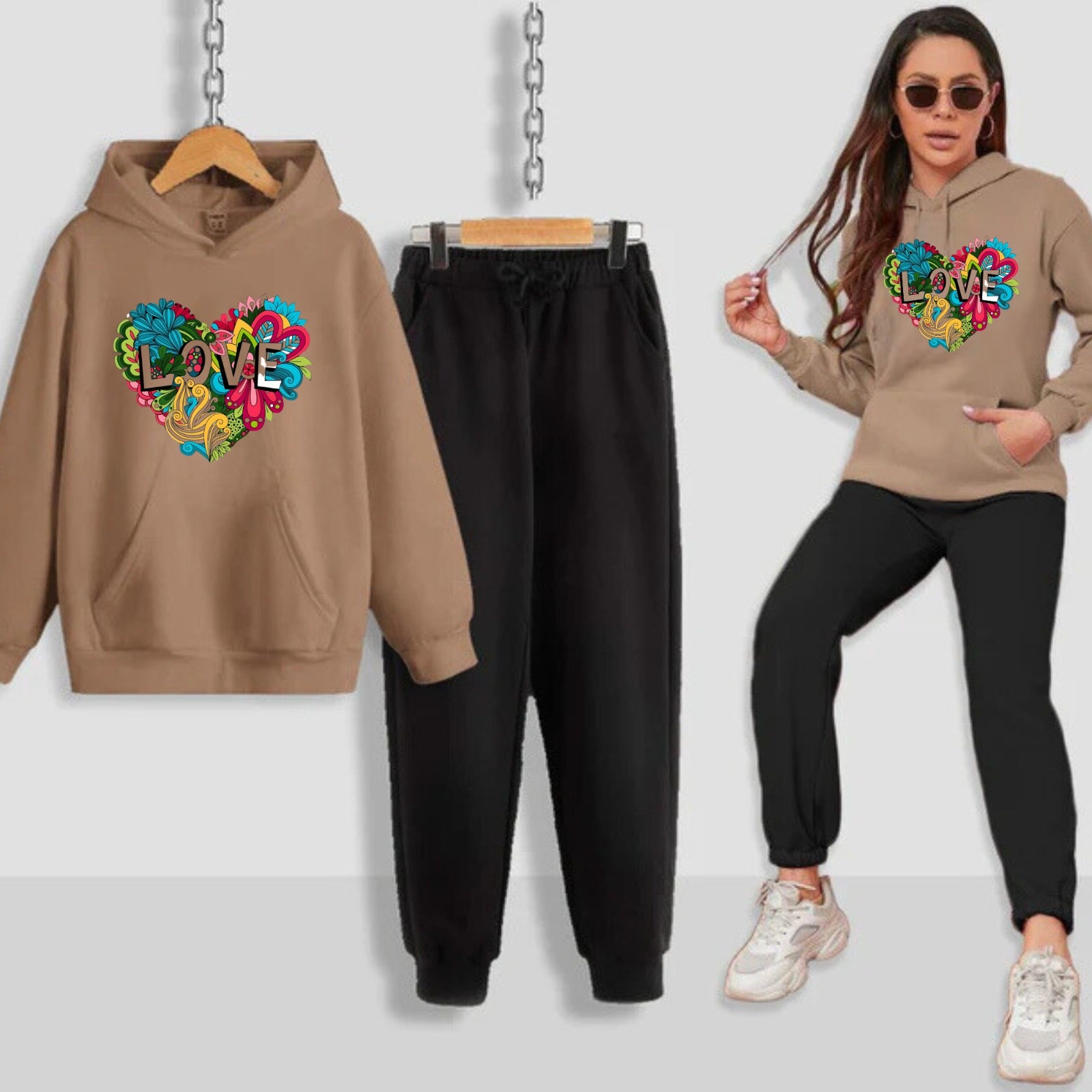 Colourful Love Printed Women Hoodie Set