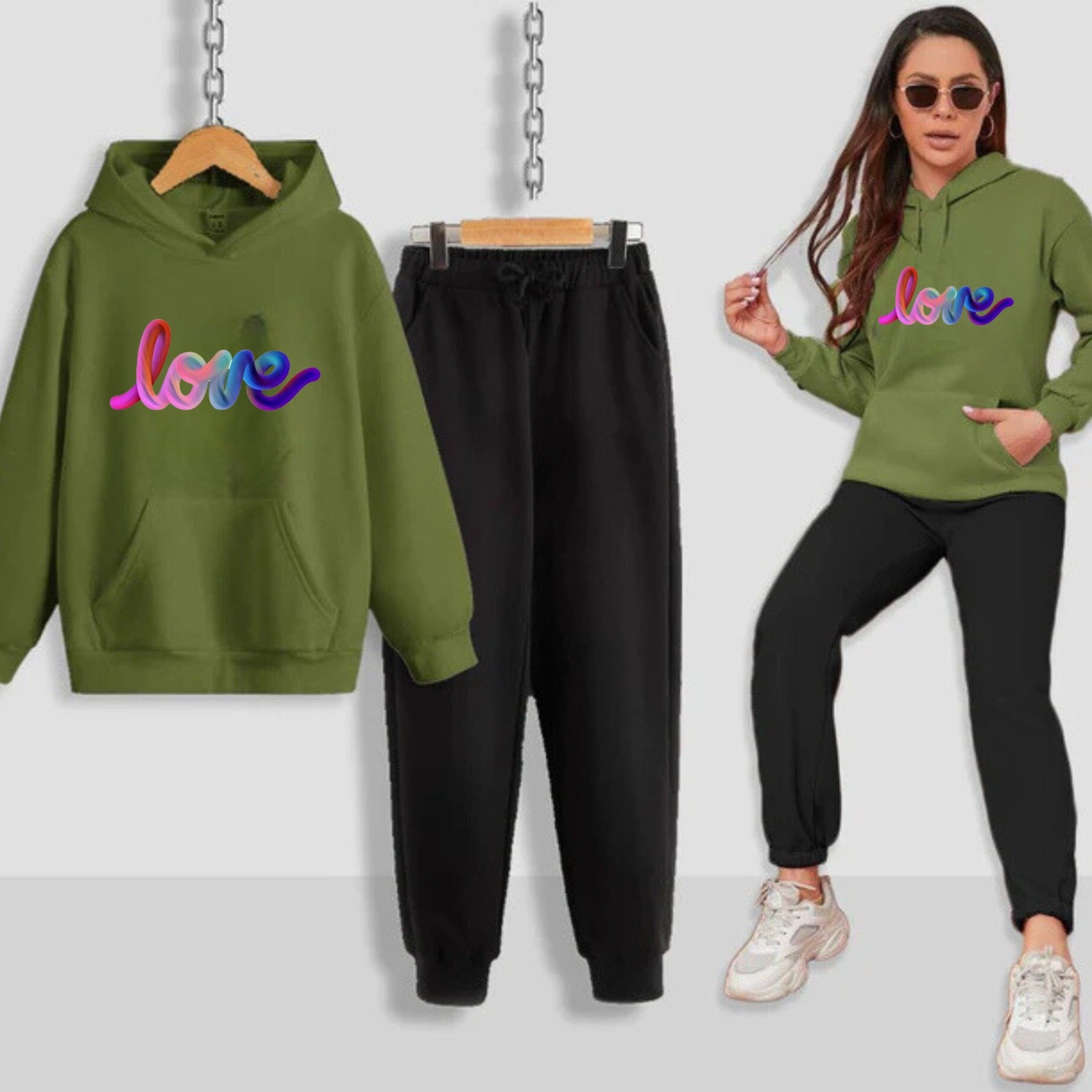 Multi Love Printed Women Hoodie Set