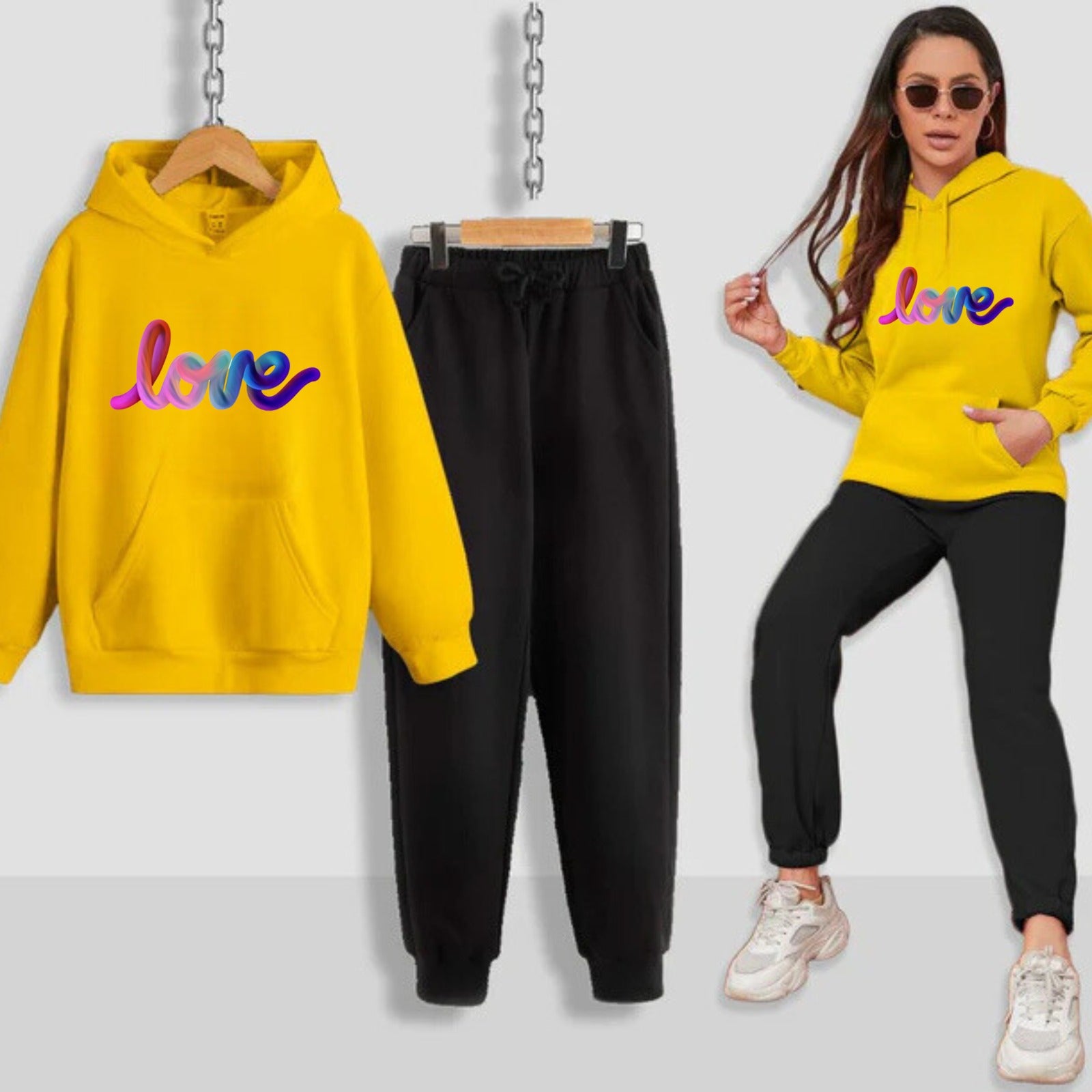 Multi Love Printed Women Hoodie Set